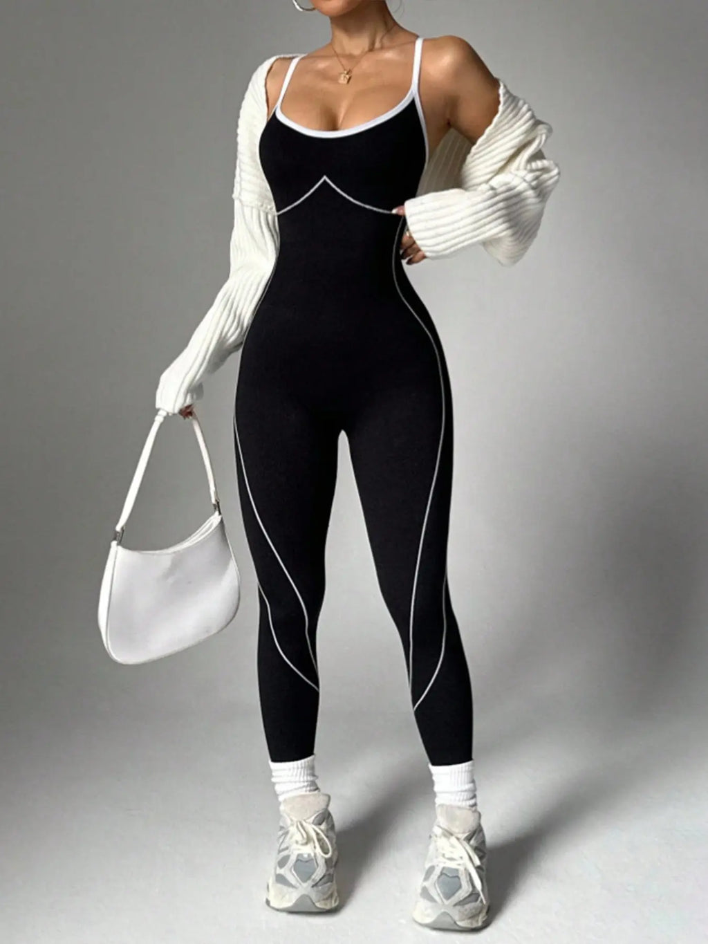 Women'S Seamless High Stretch Knit Halter Jumpsuit Tight Fit Nine-Quarter Pants, Back Cross Shoulder Straps, Outdoor Cycling Gym Yoga Daily Wear