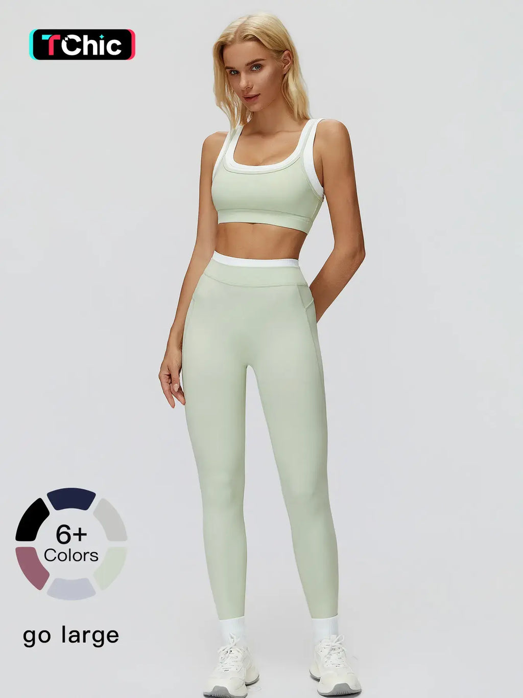 Women'S Two-Piece Colorblock Yoga Set, High-Waisted Ribbed Casual Fitness Sportswear, Versatile Gym Workout