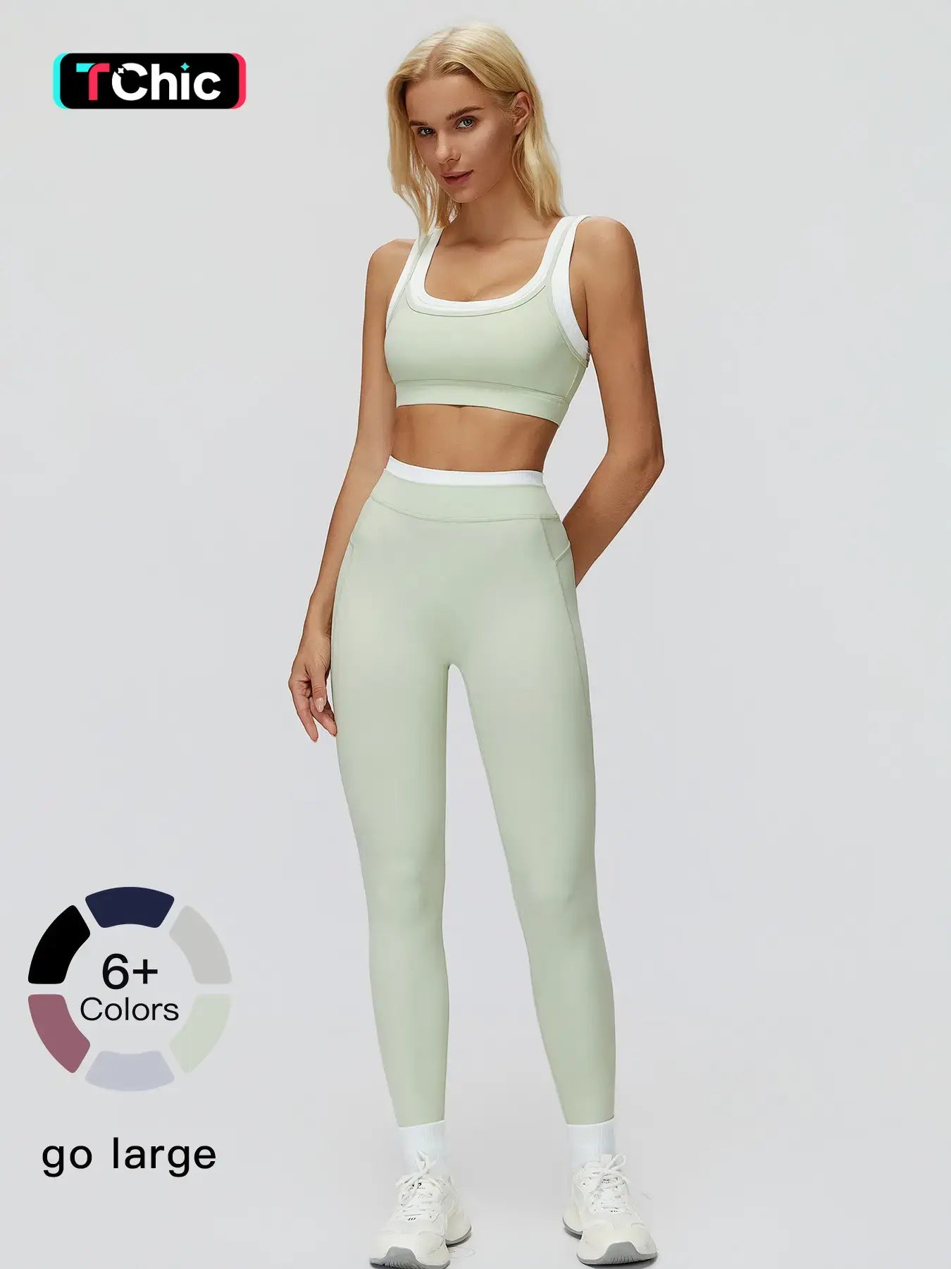 Women'S Two-Piece Colorblock Yoga Set, High-Waisted Ribbed Casual Fitness Sportswear, Versatile Gym Workout