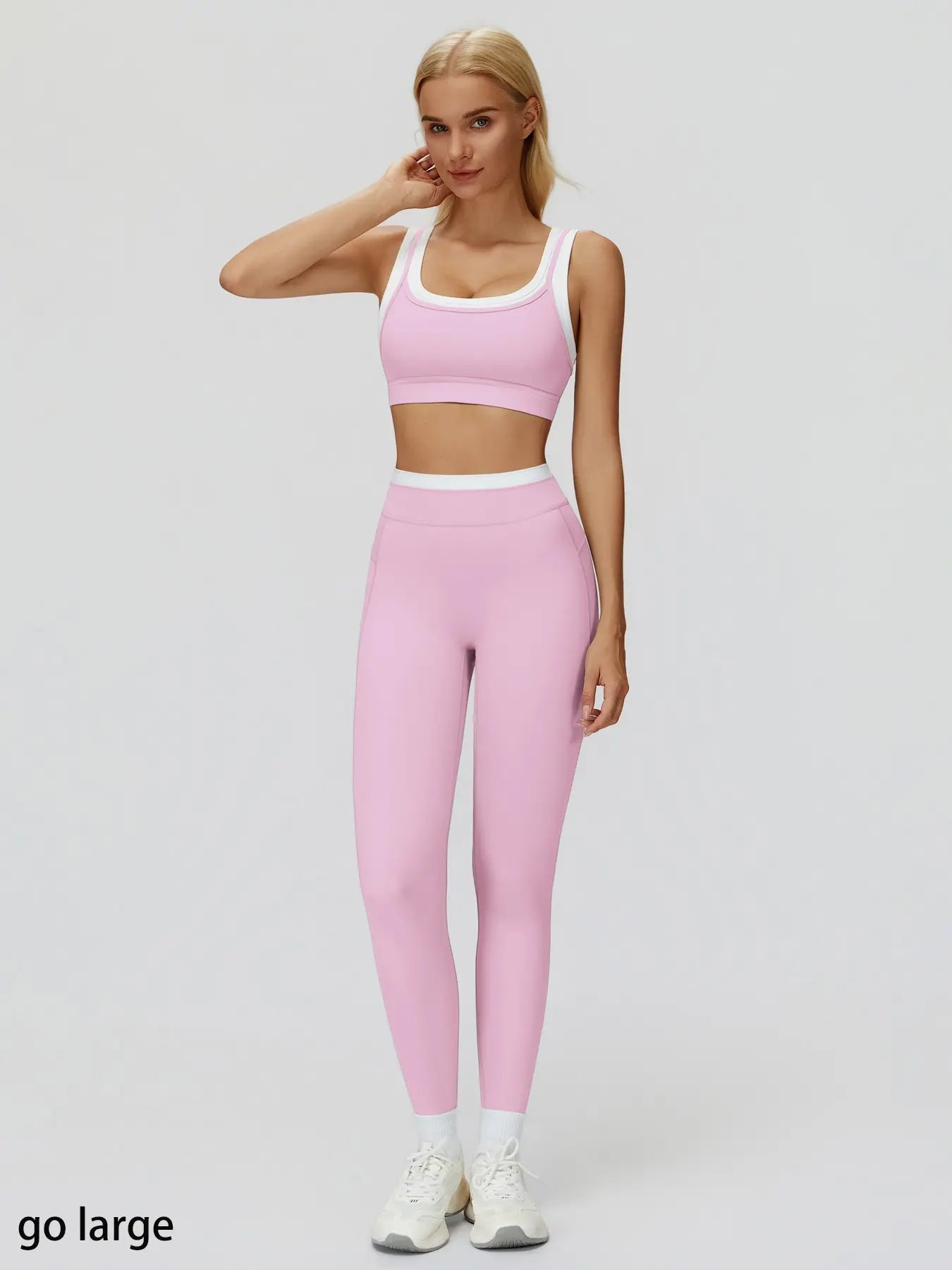 Women'S Two-Piece Colorblock Yoga Set, High-Waisted Ribbed Casual Fitness Sportswear, Versatile Gym Workout