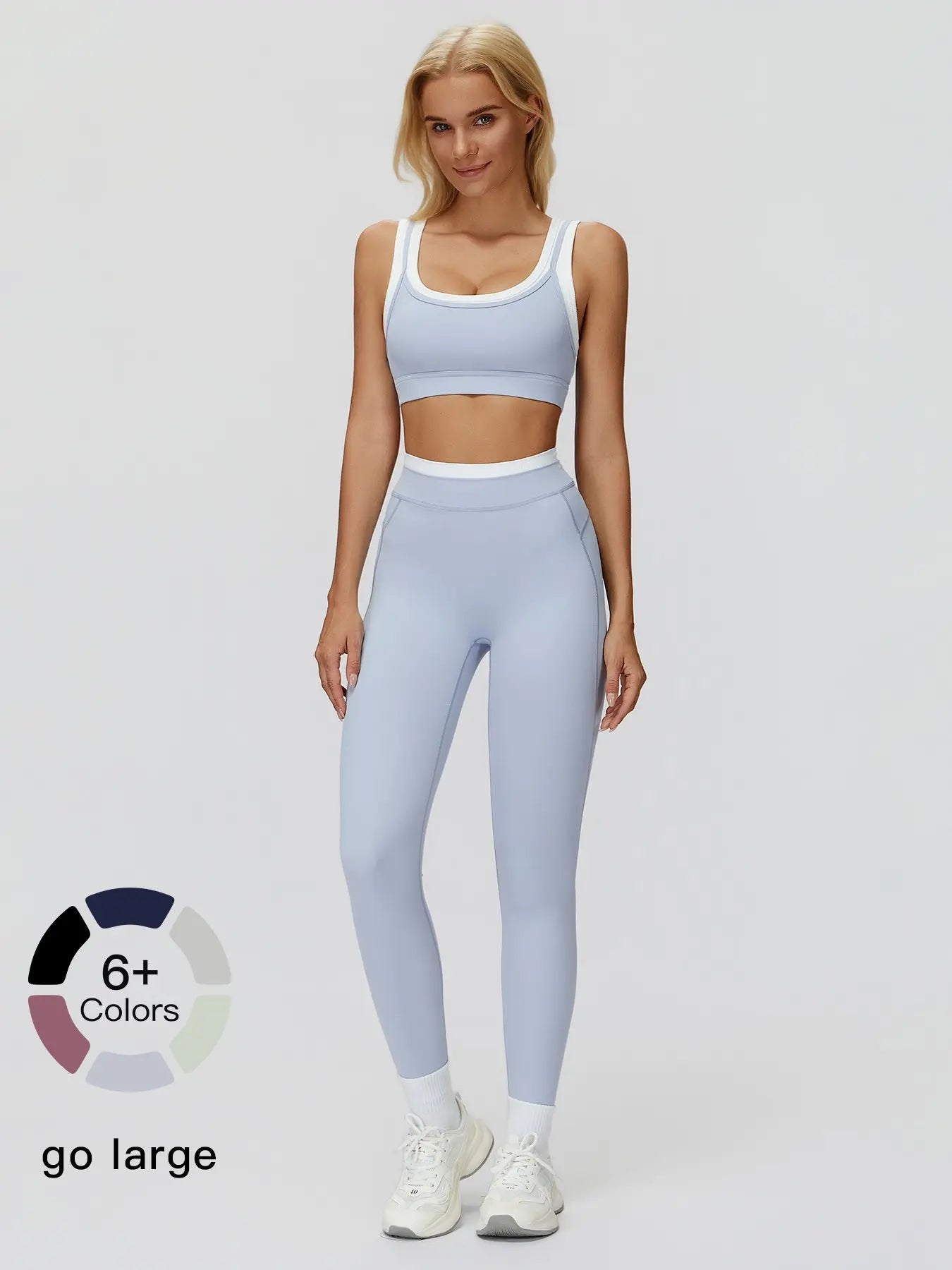 Women'S Two-Piece Colorblock Yoga Set, High-Waisted Ribbed Casual Fitness Sportswear, Versatile Gym Workout