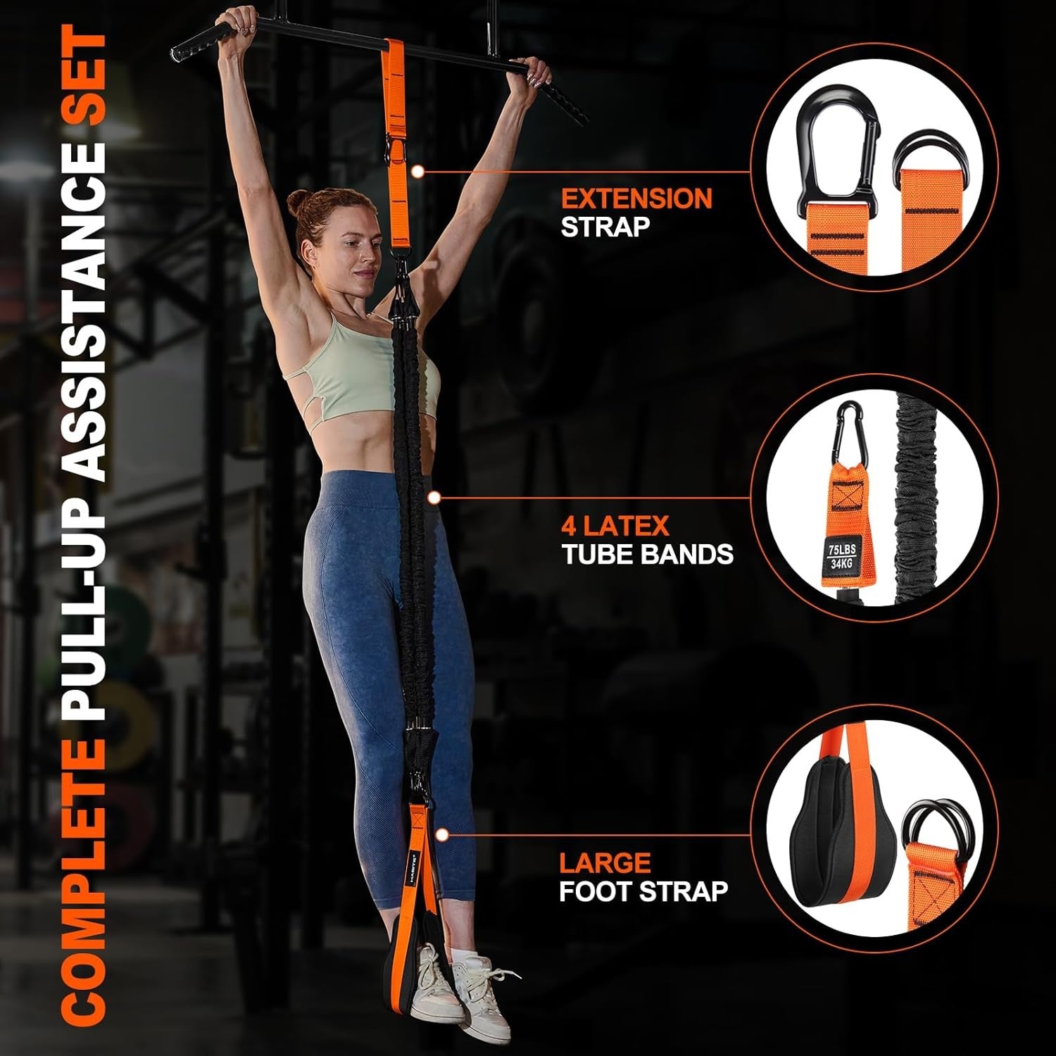 Pull up Assistance Bands Set - 4 Heavy Duty Resistance Bands 300Lbs, Adjustable