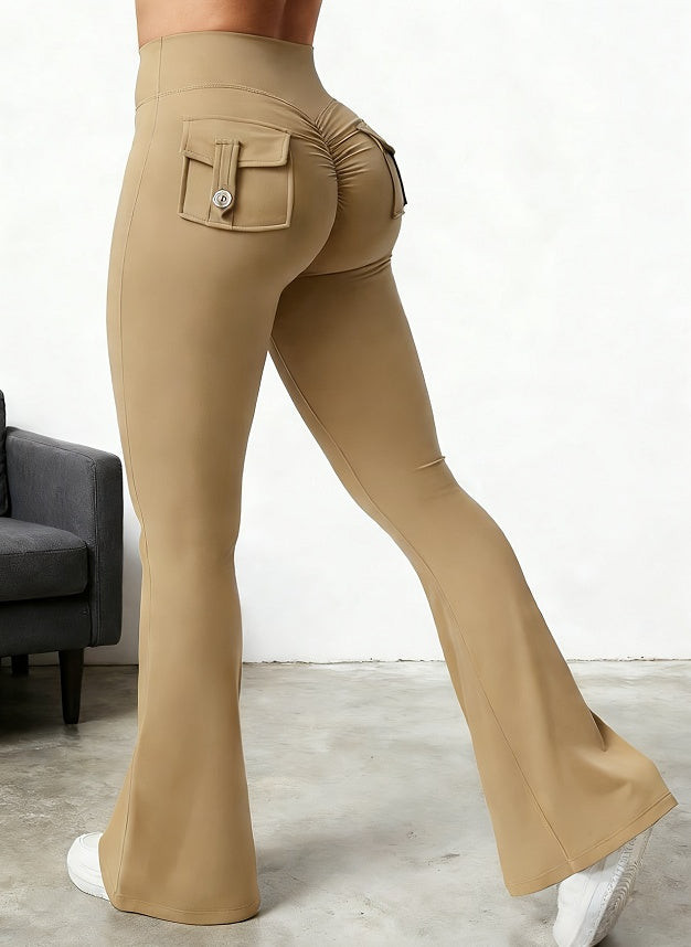 Yoga Fitness Flared Pants With Pockets Ins Fashion Slim High Waist Sports Trousers  Scrunch Butt Booty Workout Lifting Leggings