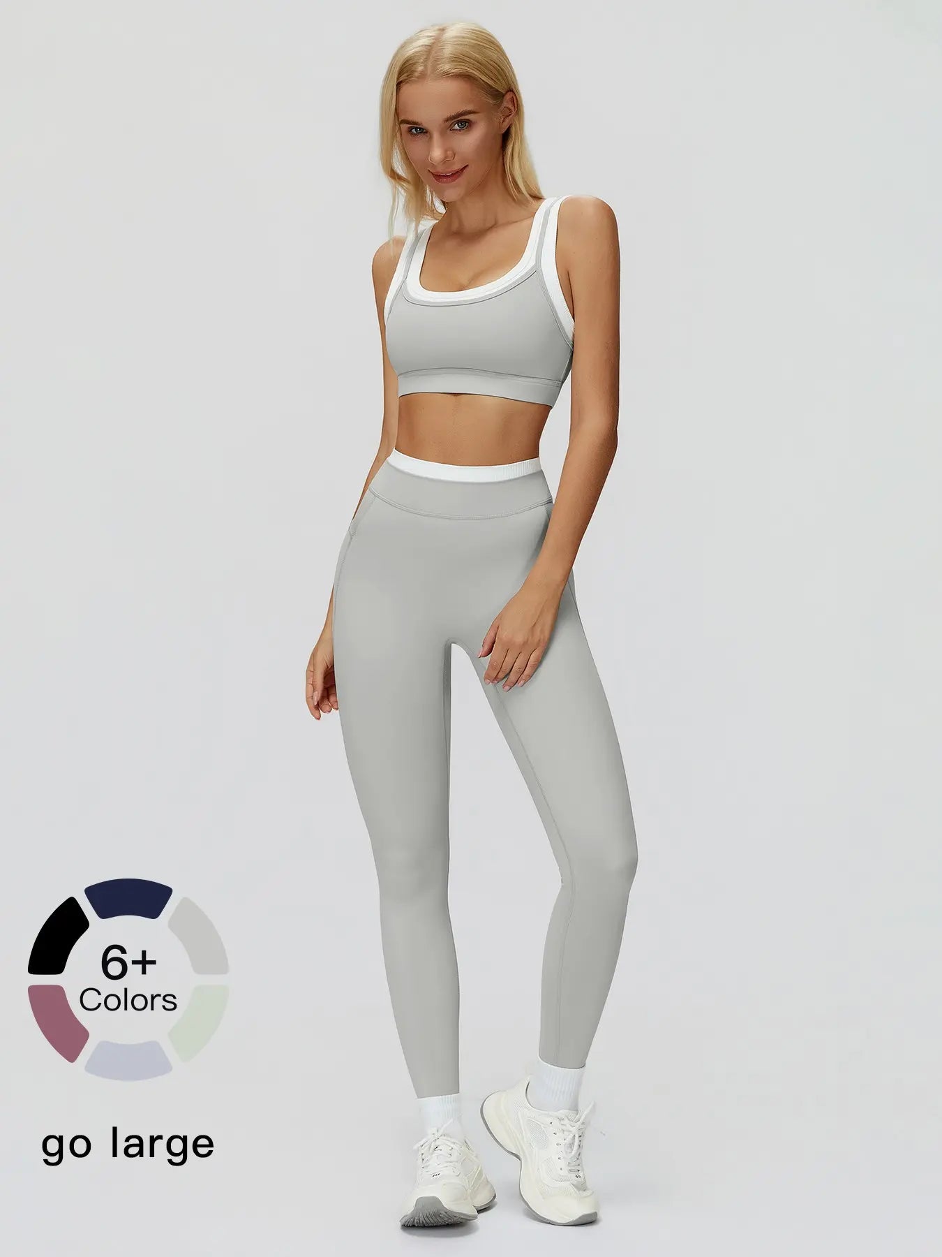 Women'S Two-Piece Colorblock Yoga Set, High-Waisted Ribbed Casual Fitness Sportswear, Versatile Gym Workout