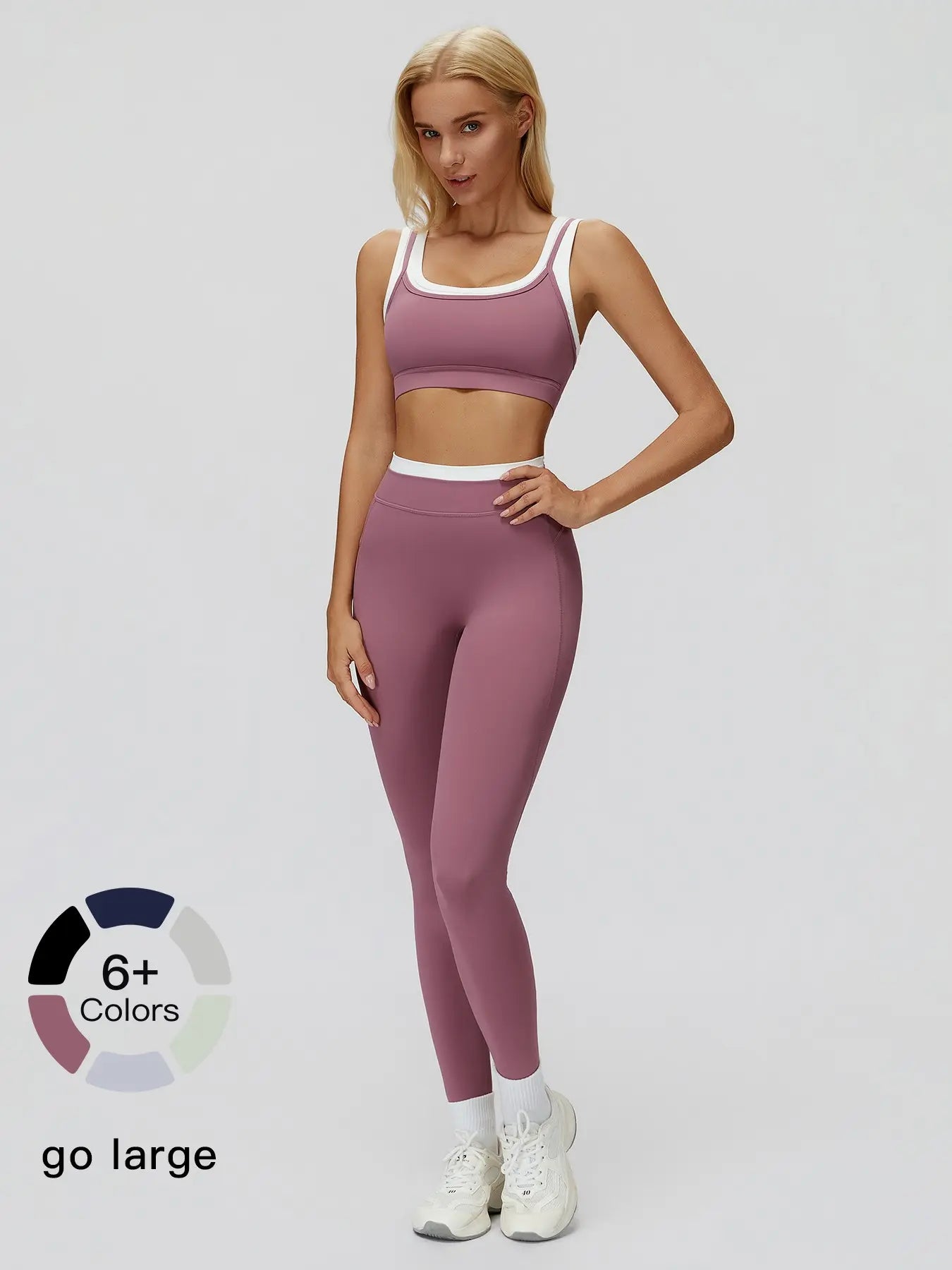 Women'S Two-Piece Colorblock Yoga Set, High-Waisted Ribbed Casual Fitness Sportswear, Versatile Gym Workout