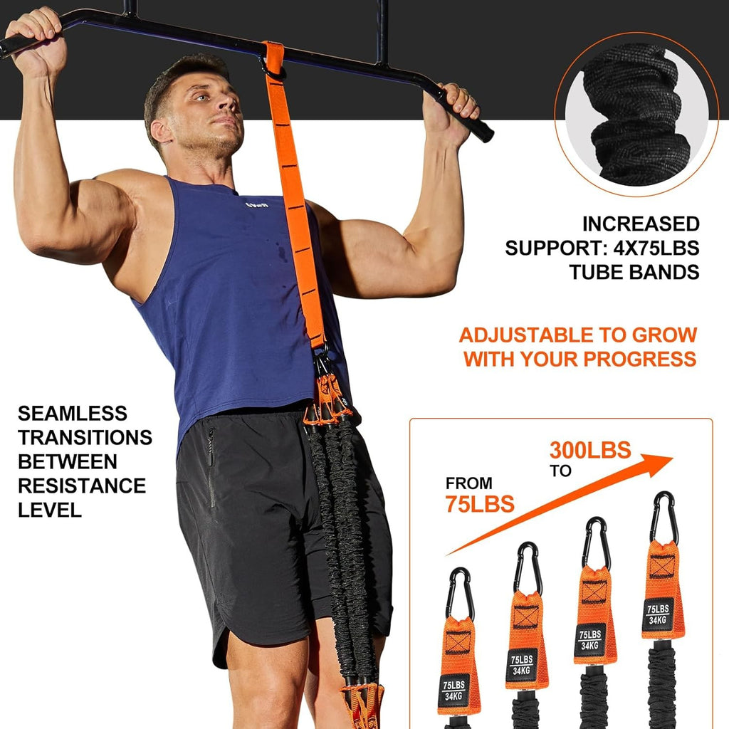 Pull up Assistance Bands Set - 4 Heavy Duty Resistance Bands 300Lbs, Adjustable