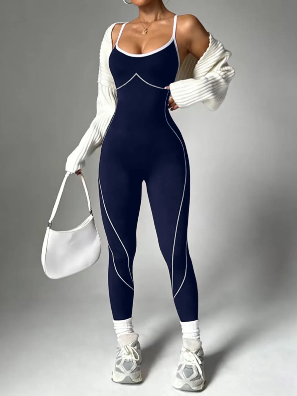 Women'S Seamless High Stretch Knit Halter Jumpsuit Tight Fit Nine-Quarter Pants, Back Cross Shoulder Straps, Outdoor Cycling Gym Yoga Daily Wear