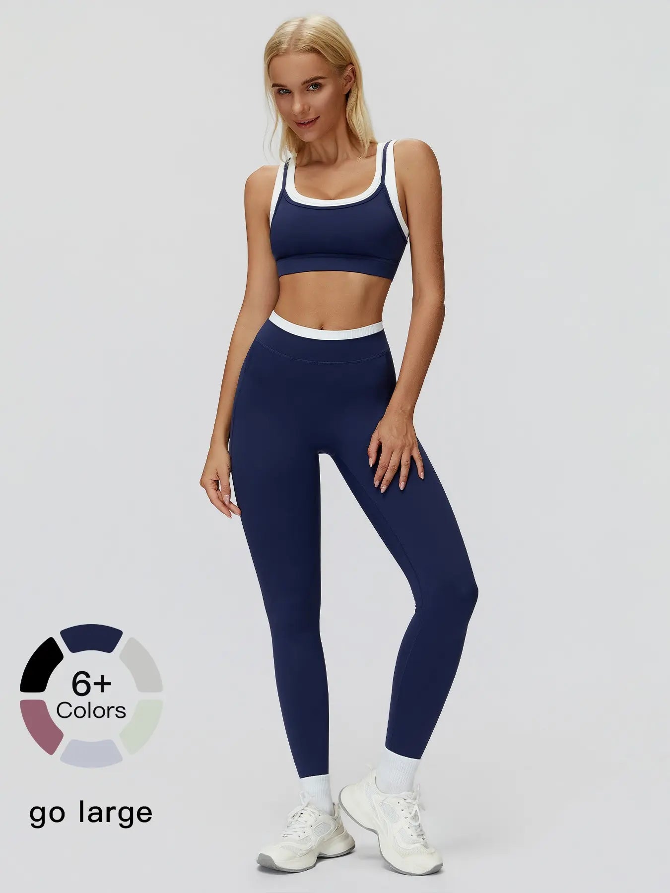 Women'S Two-Piece Colorblock Yoga Set, High-Waisted Ribbed Casual Fitness Sportswear, Versatile Gym Workout