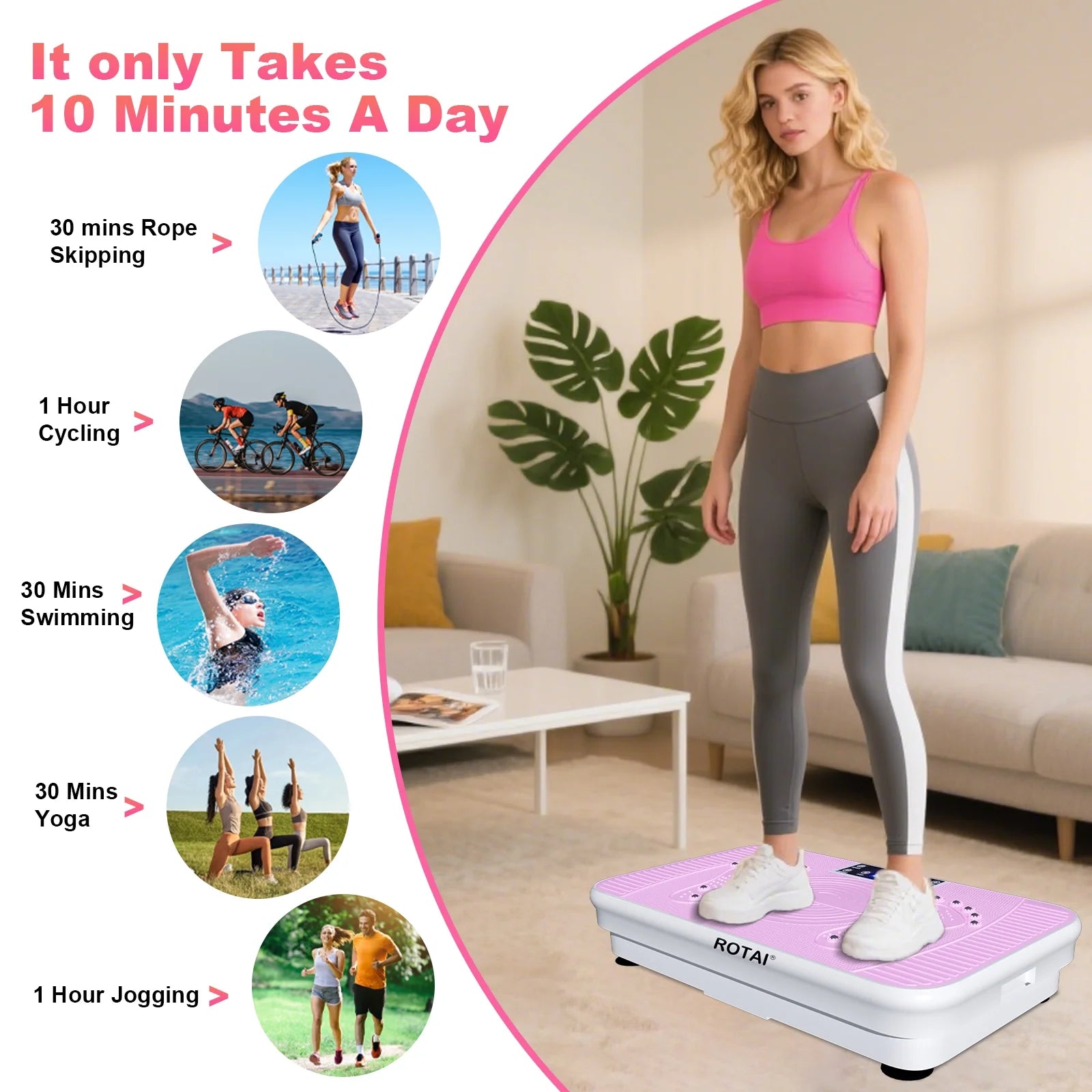 Vibrating Plate Exercise Machine with LED Display, 199 Adjustable Speeds Power, 300 Lbs 150 Watts, Shake Board Sport Gym for Women and Men, Pink