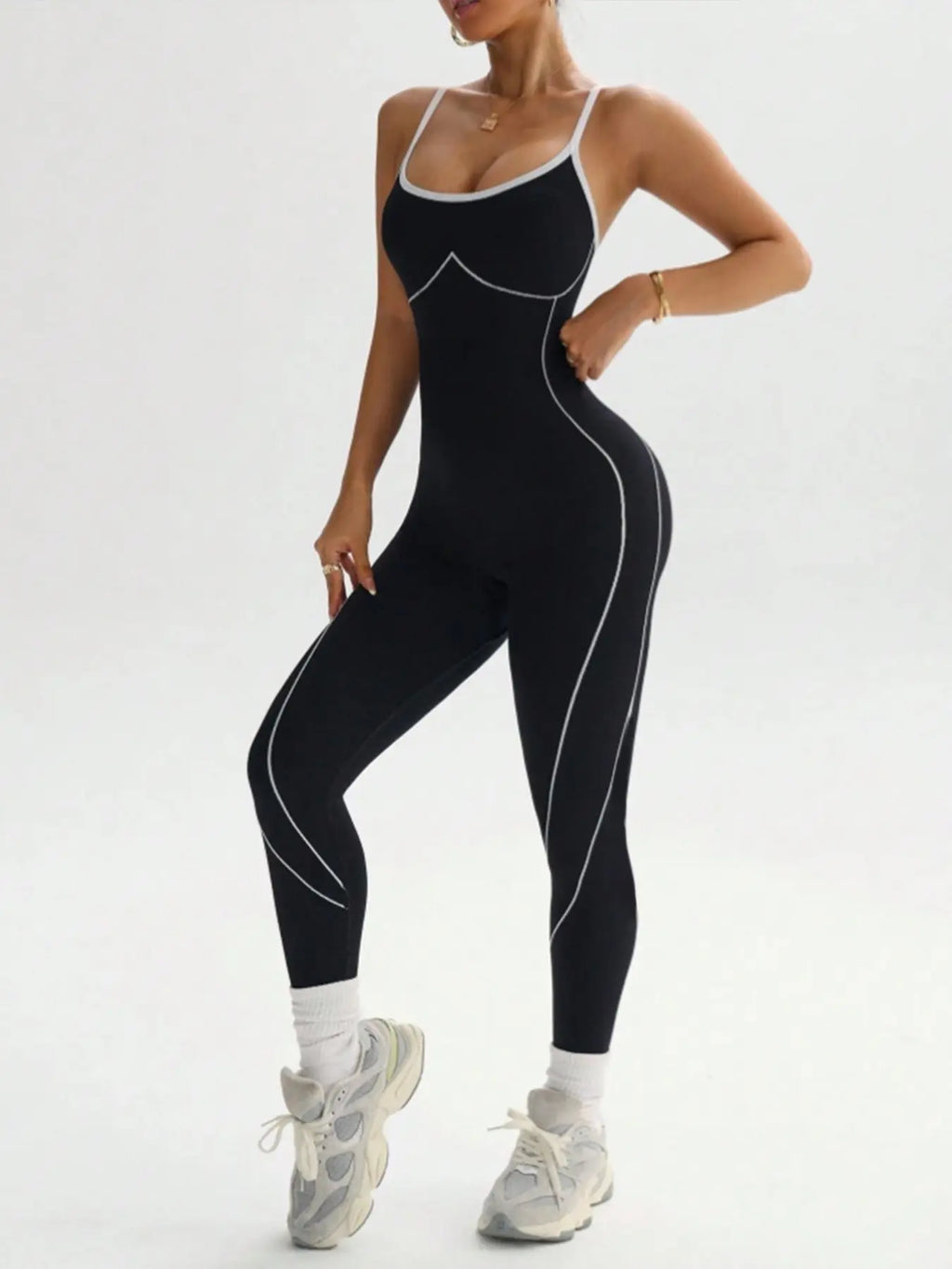 Women'S Seamless High Stretch Knit Halter Jumpsuit Tight Fit Nine-Quarter Pants, Back Cross Shoulder Straps, Outdoor Cycling Gym Yoga Daily Wear