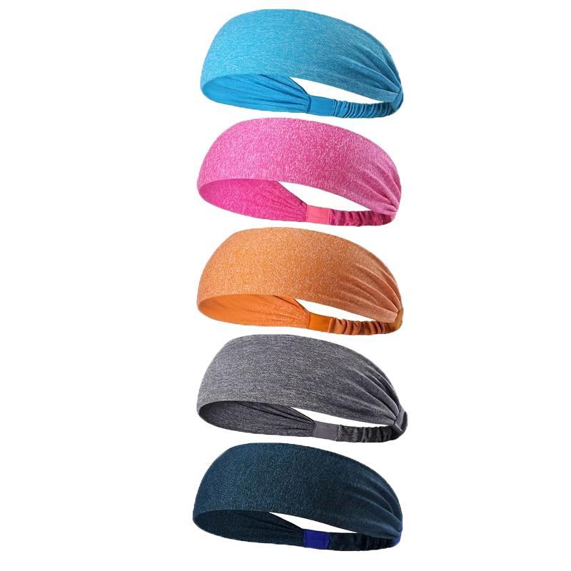 5-Piece Unisex Anti-Slip Sports Sweat-Absorbing Headbands Elastic Yoga Fitness Running Headbands Unisex