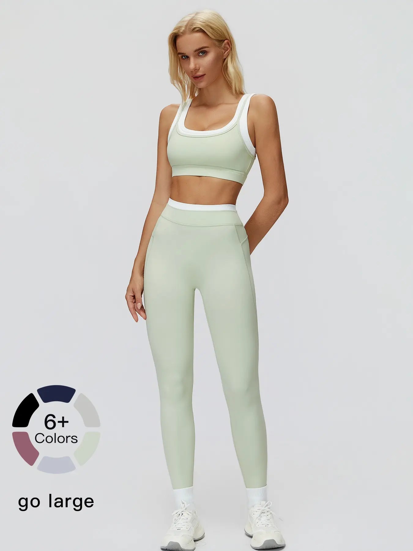 Women'S Two-Piece Colorblock Yoga Set, High-Waisted Ribbed Casual Fitness Sportswear, Versatile Gym Workout