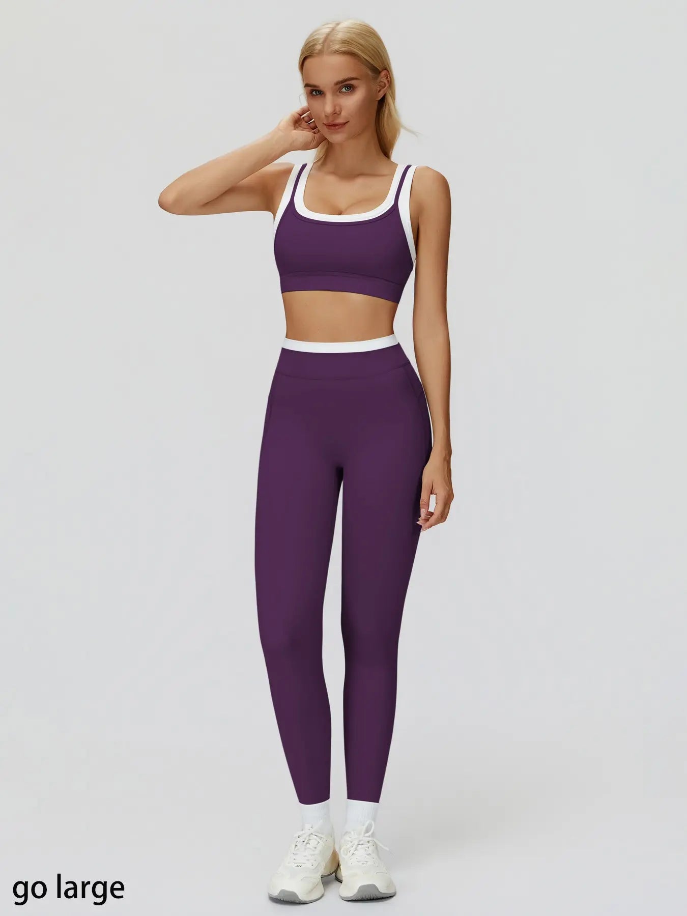 Women'S Two-Piece Colorblock Yoga Set, High-Waisted Ribbed Casual Fitness Sportswear, Versatile Gym Workout