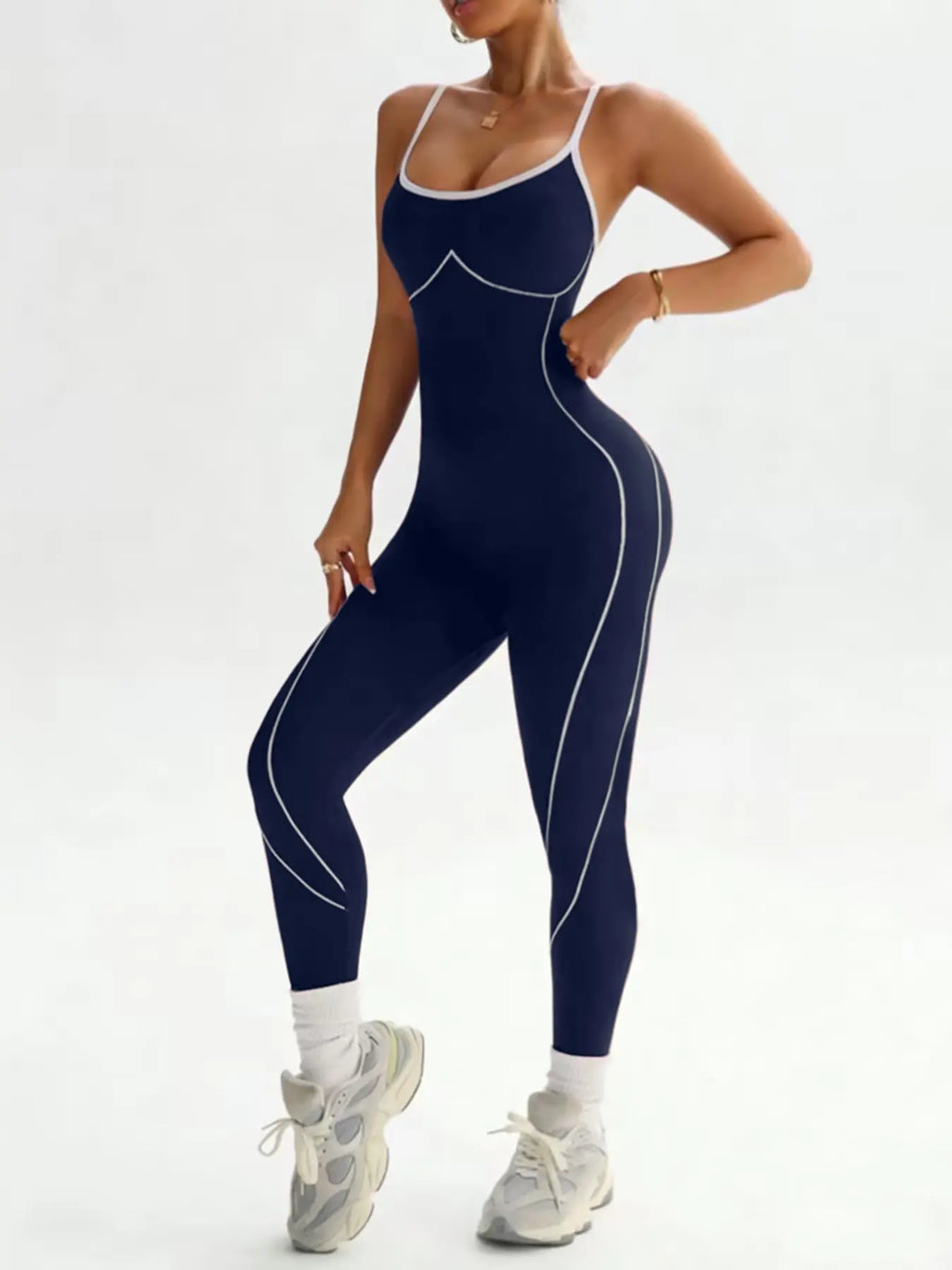 Women'S Seamless High Stretch Knit Halter Jumpsuit Tight Fit Nine-Quarter Pants, Back Cross Shoulder Straps, Outdoor Cycling Gym Yoga Daily Wear