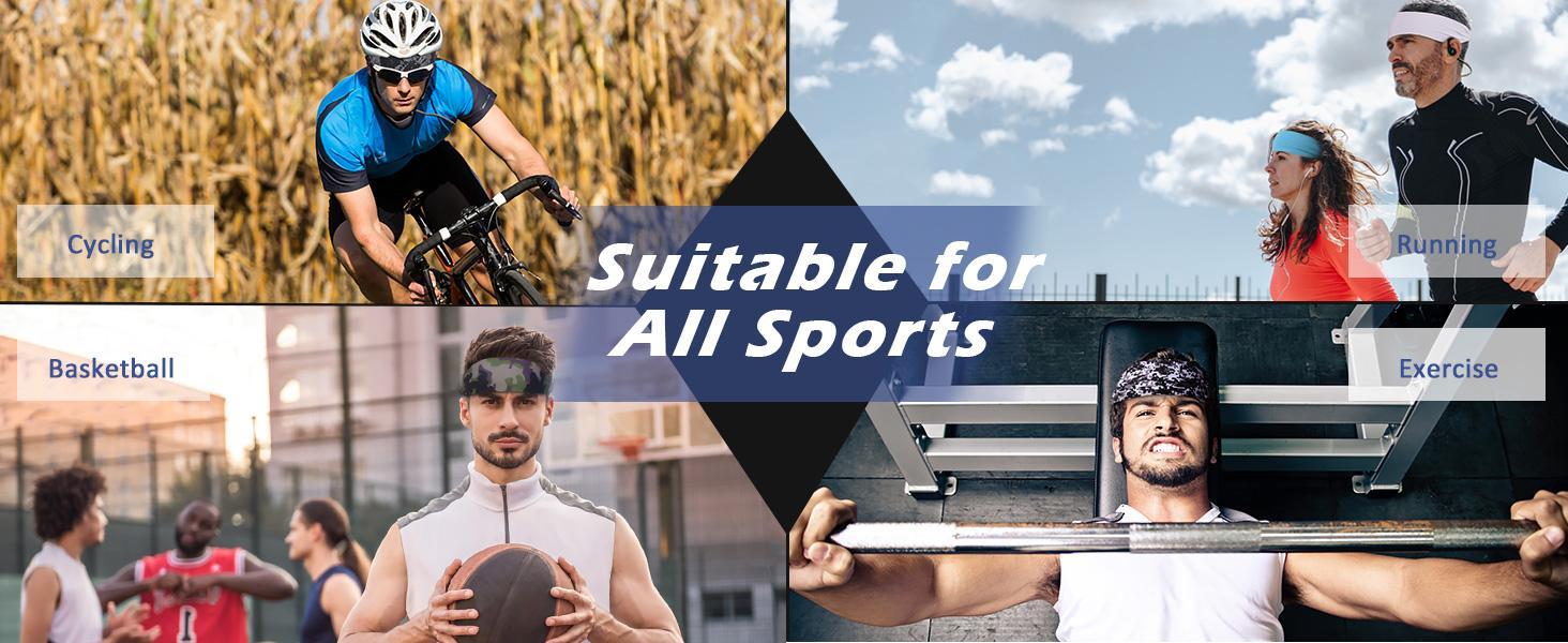 5-Piece Unisex Anti-Slip Sports Sweat-Absorbing Headbands Elastic Yoga Fitness Running Headbands Unisex