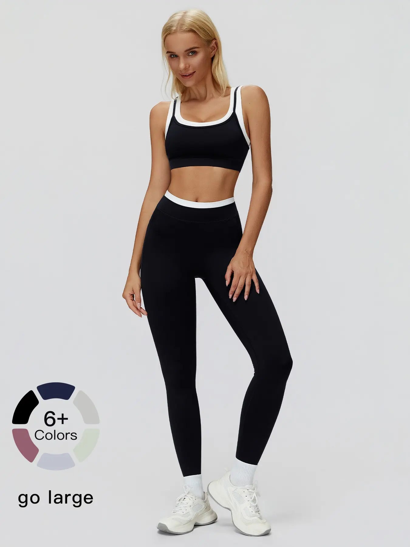 Women'S Two-Piece Colorblock Yoga Set, High-Waisted Ribbed Casual Fitness Sportswear, Versatile Gym Workout