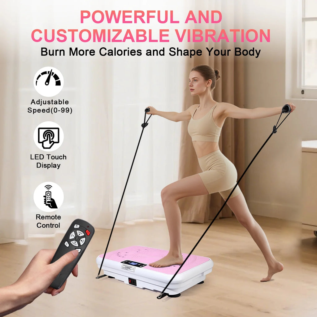 Vibrating Plate Exercise Machine with LED Display, 199 Adjustable Speeds Power, 300 Lbs 150 Watts, Shake Board Sport Gym for Women and Men, Pink