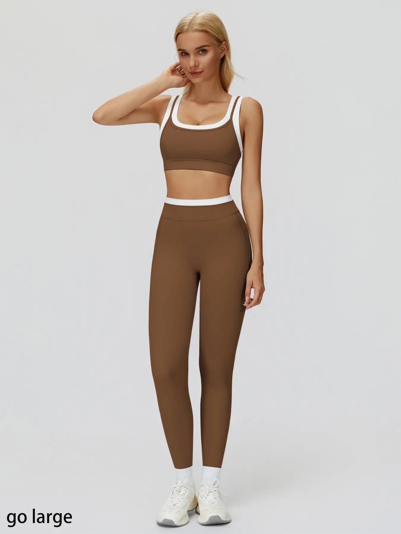 Women'S Two-Piece Colorblock Yoga Set, High-Waisted Ribbed Casual Fitness Sportswear, Versatile Gym Workout